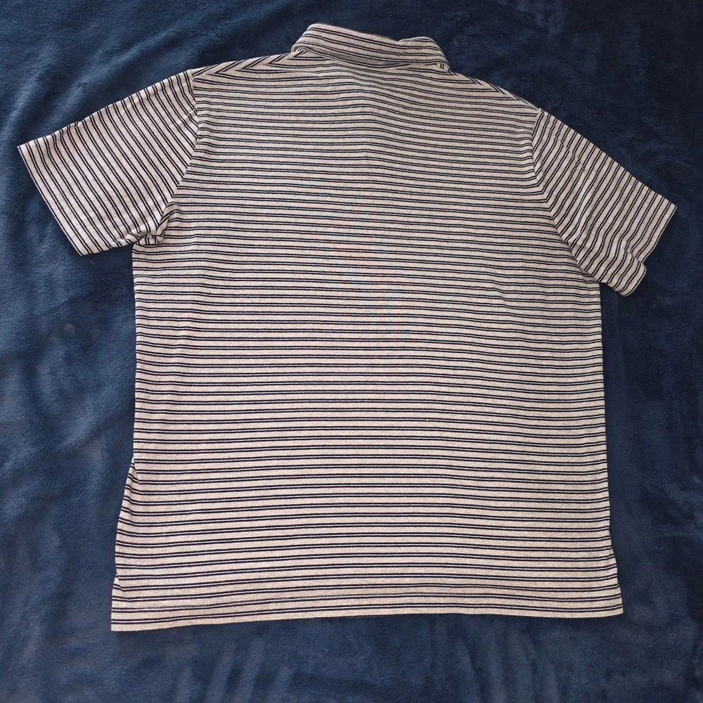 Polo Ralph Lauren Performance Mens Large Grey Blue Striped Pocket Polo Shirt